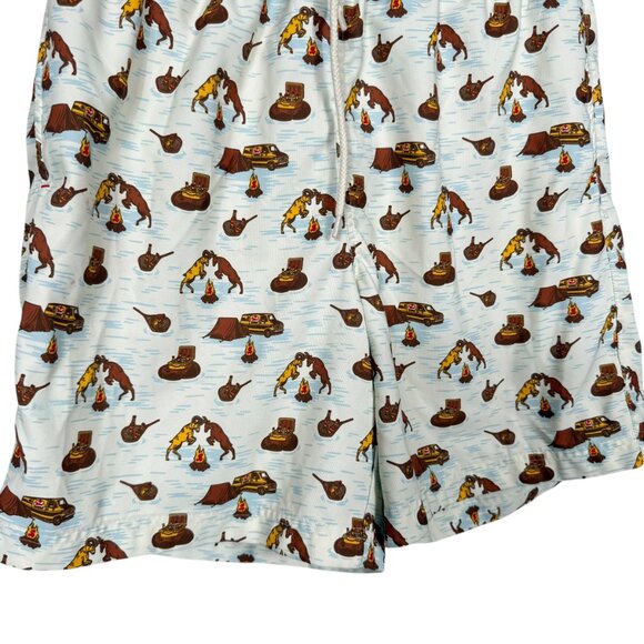 Shiner Magellan Bock Beer Swim Trunks Shorts Mens Medium Blue Print Novelty Fish - Picture 4 of 5